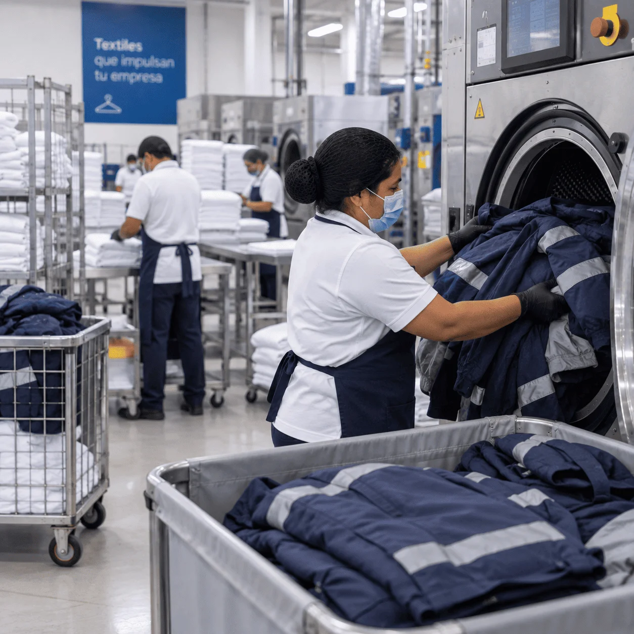 Personal de hotel con ropa de cama limpia